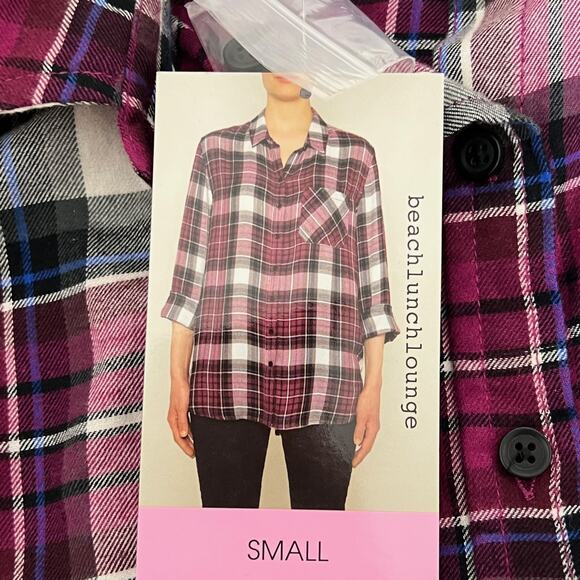 Beachlunchlounge Womens Flannel Shirt Small Pink Plaid Long Sleeve Cotton - Picture 7 of 7